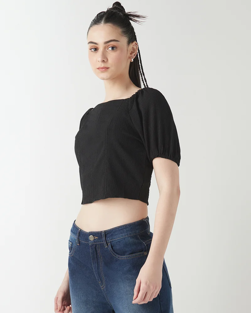 bewakoof Women's Black Beauty Slim Fit Corset Top